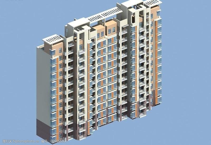3d素材 住宅楼模型 十二层板式住宅楼 3d住宅楼 3d模型素材 建筑模型