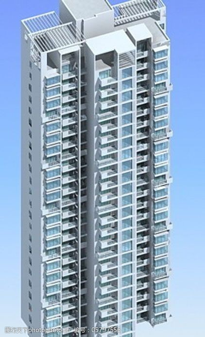 独栋现代塔式高层住宅楼模型