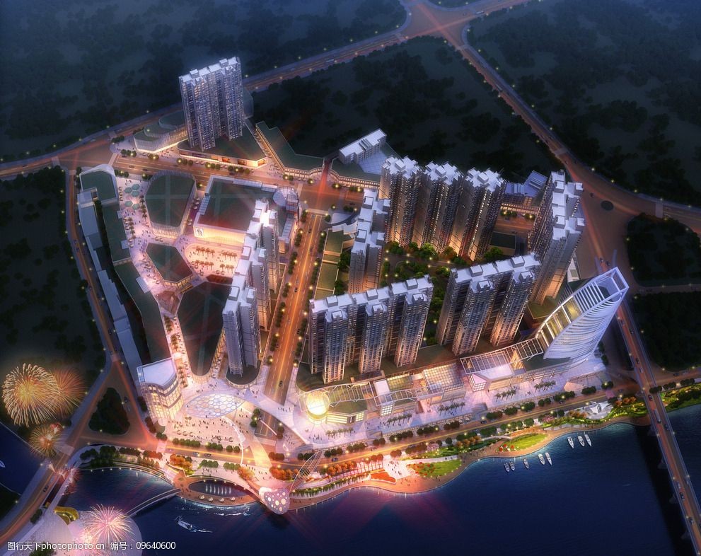 湾田广场夜景图片