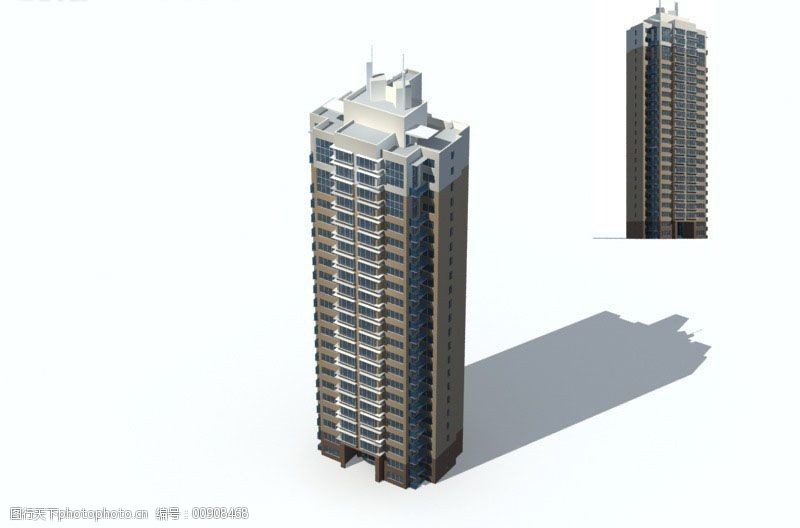 独栋高层天台塔式住宅楼3d模型