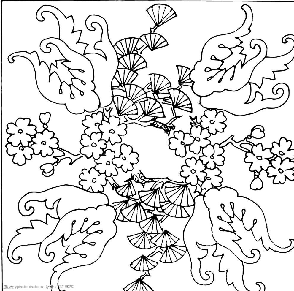 花草花朵矢量线图图片