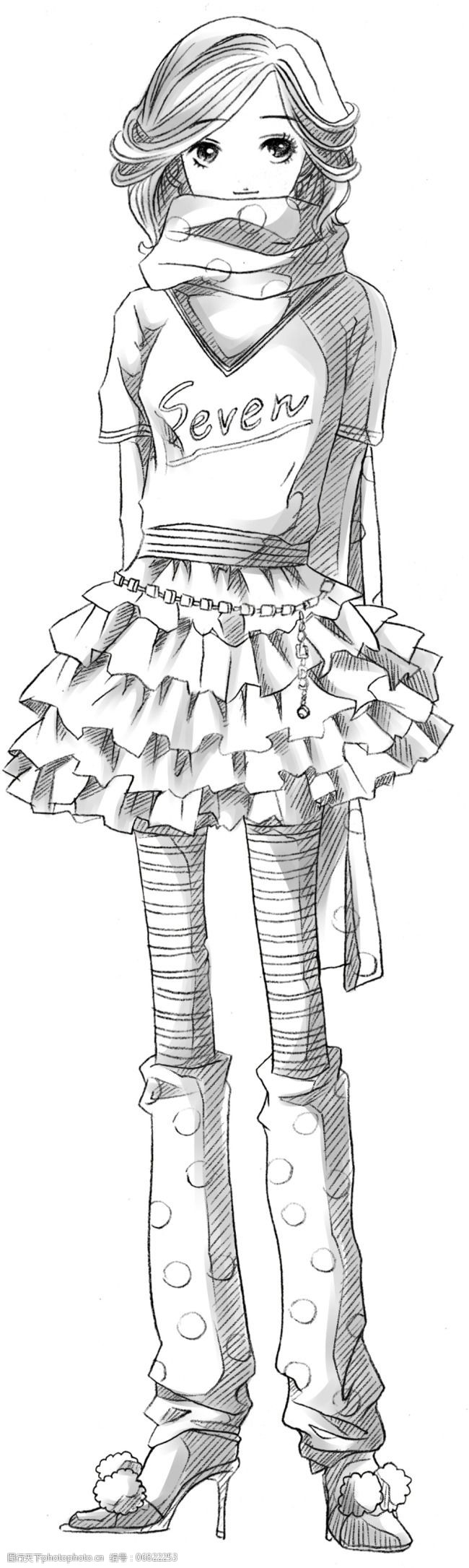 线描图片素材靓女短裙长腿美美