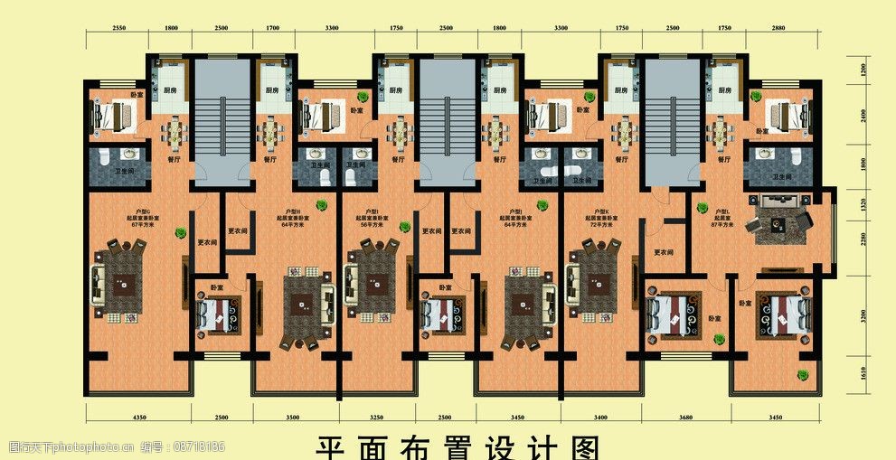 戶型圖效果圖 平面佈置圖 沙發 桌子 床 地板 浴具 室內設計 建築家居