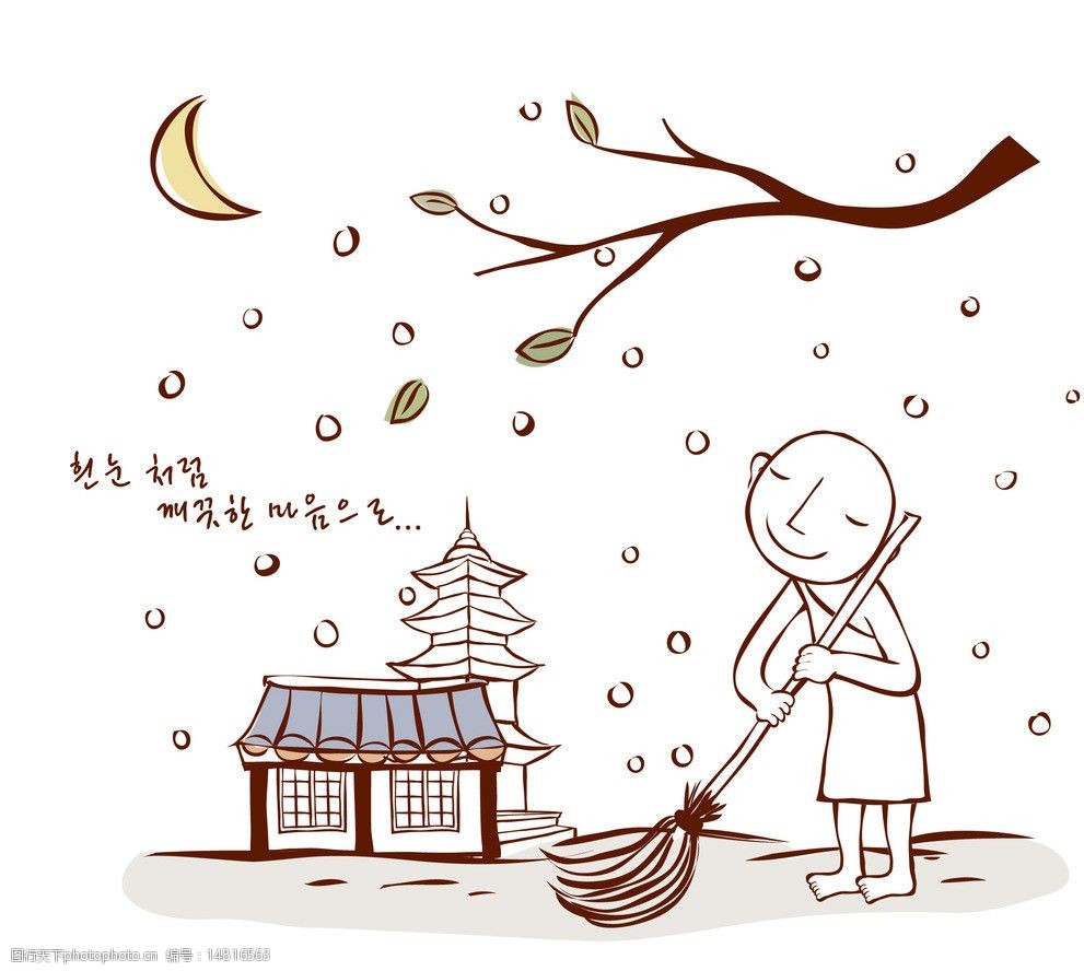 在寺庙前扫雪的和尚图片