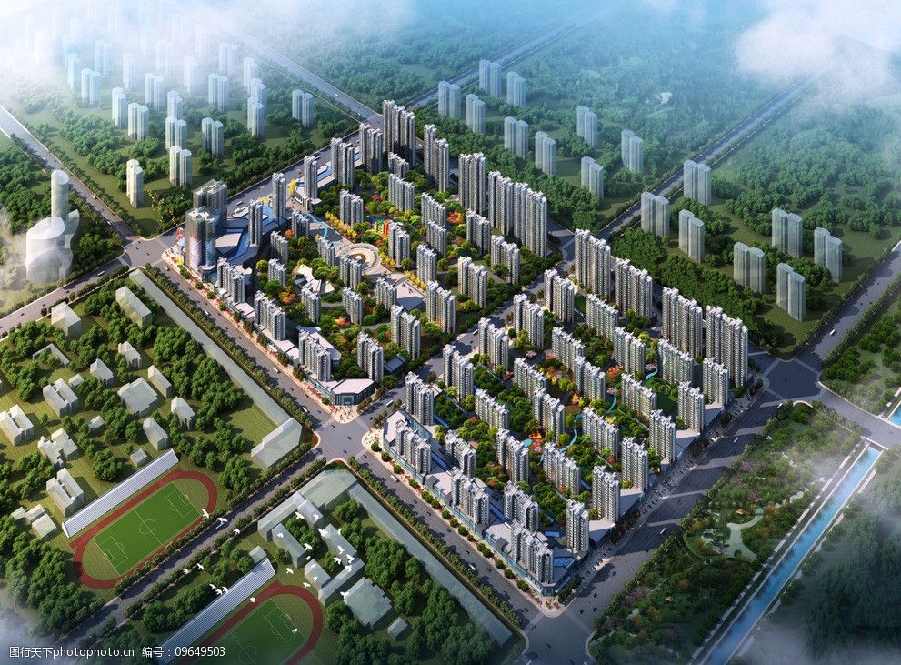 关键词:建筑鸟瞰图 鸟瞰 绿色 房地产        足球场 建筑设计 环境