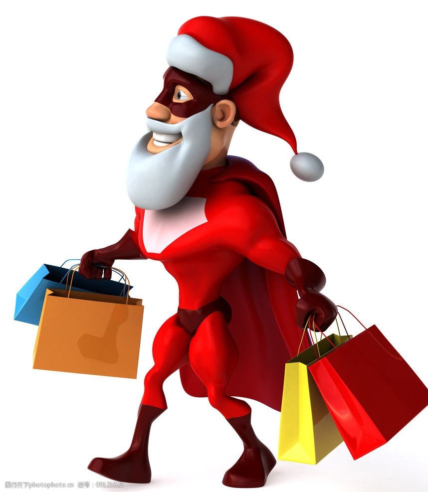 关键词:圣诞老人 圣诞卡通 可爱人物 圣诞帽 购物 3d小人 3d设计 3d