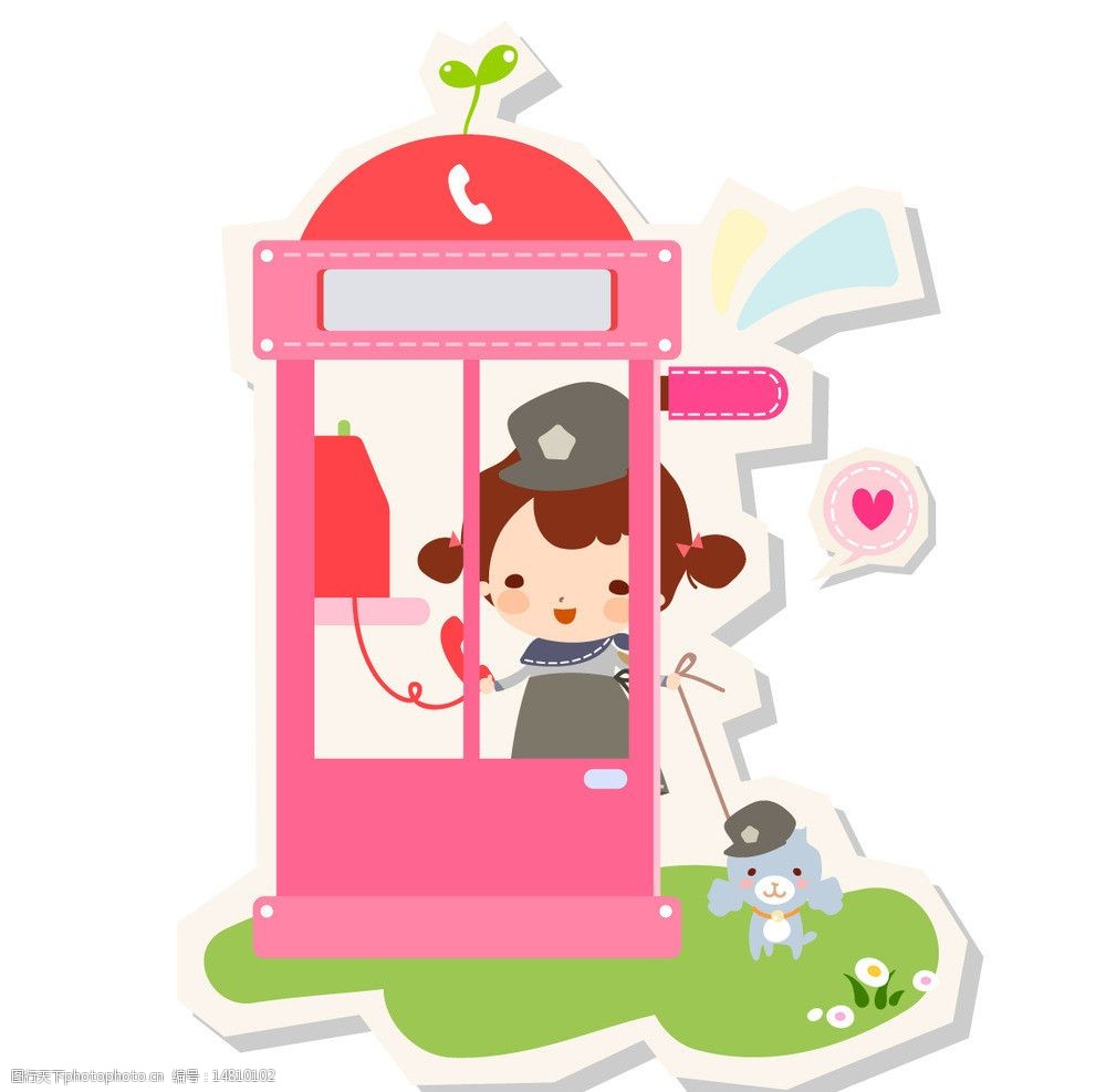 公用电话亭和小女孩图片