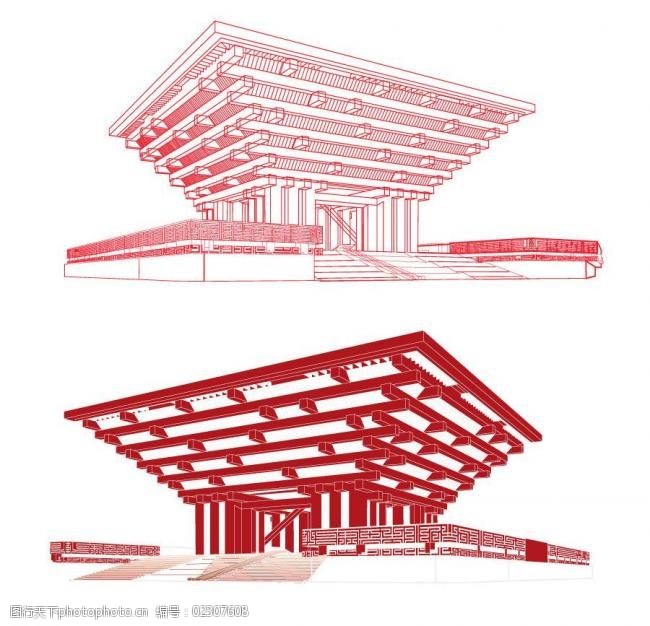 世博中国馆矢量图片