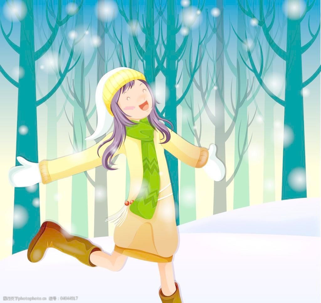 女孩在雪中开心的奔跑图片
