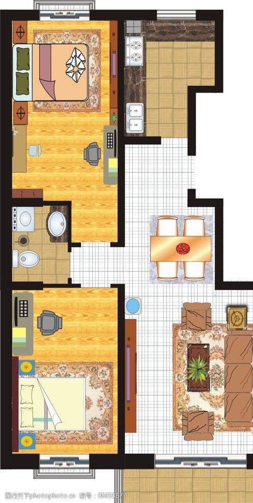 平面效果图 木地板 地板砖 小户型 长户型 建筑家居 矢量 cdr
