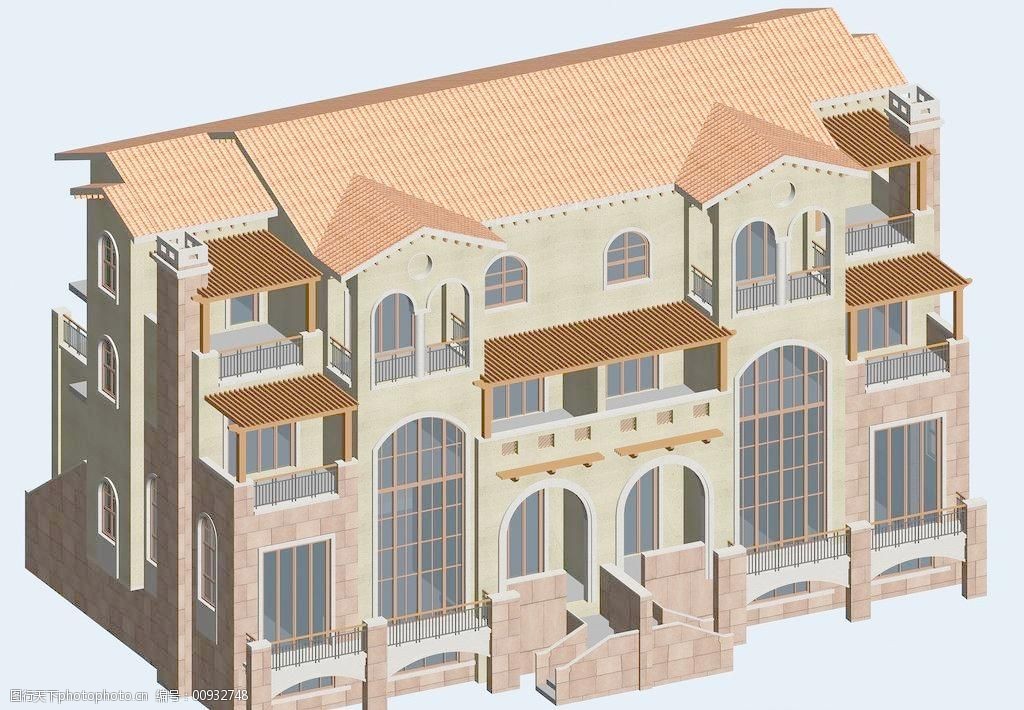 雙拼別墅3d模型圖片