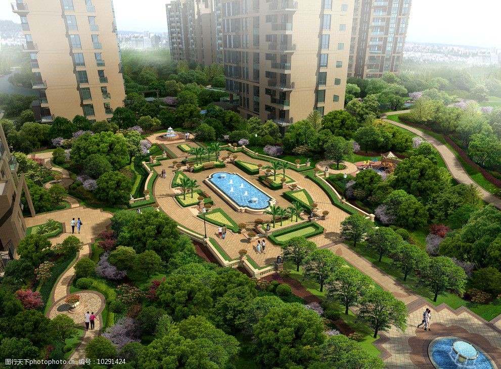 小区休闲广场环境鸟瞰图片