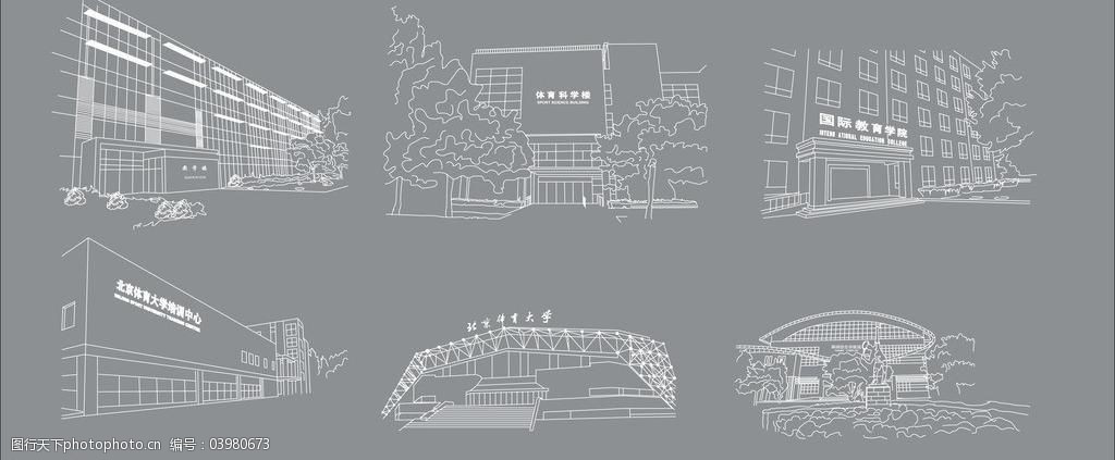 体育大学建筑勾线图片