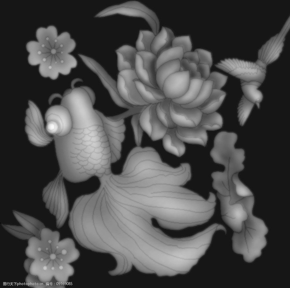 关键词:金鱼浮雕 金鱼 浮雕图 灰度图 雕刻图 精雕图 浮雕灰度图 3d