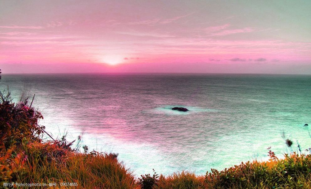 夕阳海边风景图片