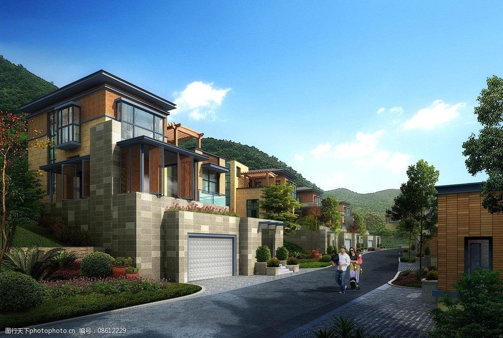 别墅区局部效果图图片图片-图行天下图库