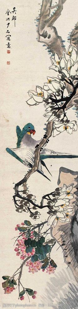 关键词:鹦鹉玉兰 国画 颜伯龙 鹦鹉 玉兰 白玉兰 飞禽 花鸟 绘画书法