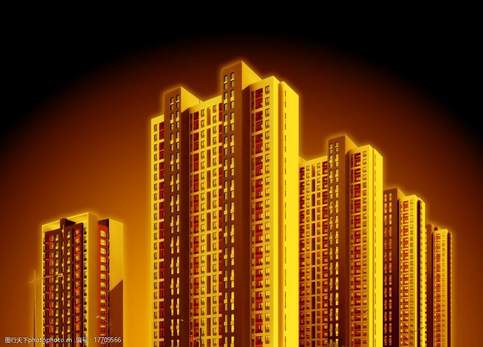 金色发光楼房图片
