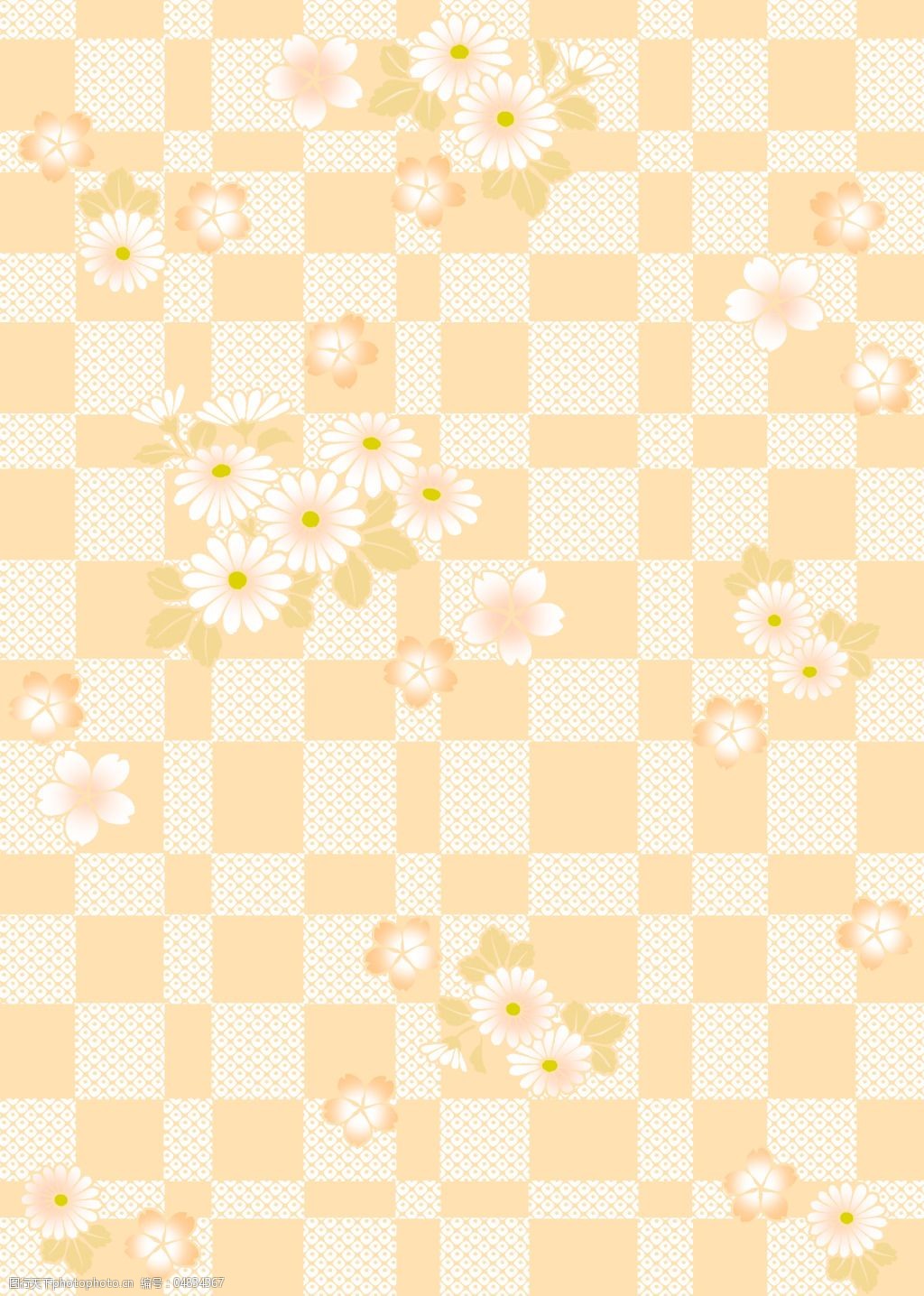 橙色棋盘格枝叶点缀背景图