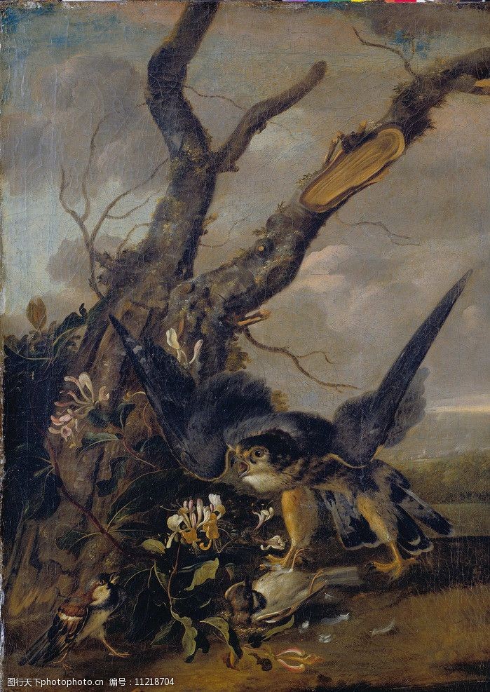 油画打架的燕子图片