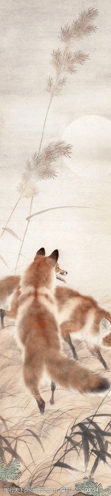 关键词:月下双狐 国画 刘奎龄 狐狸 圆月 月亮 动物 绘画书法 文化
