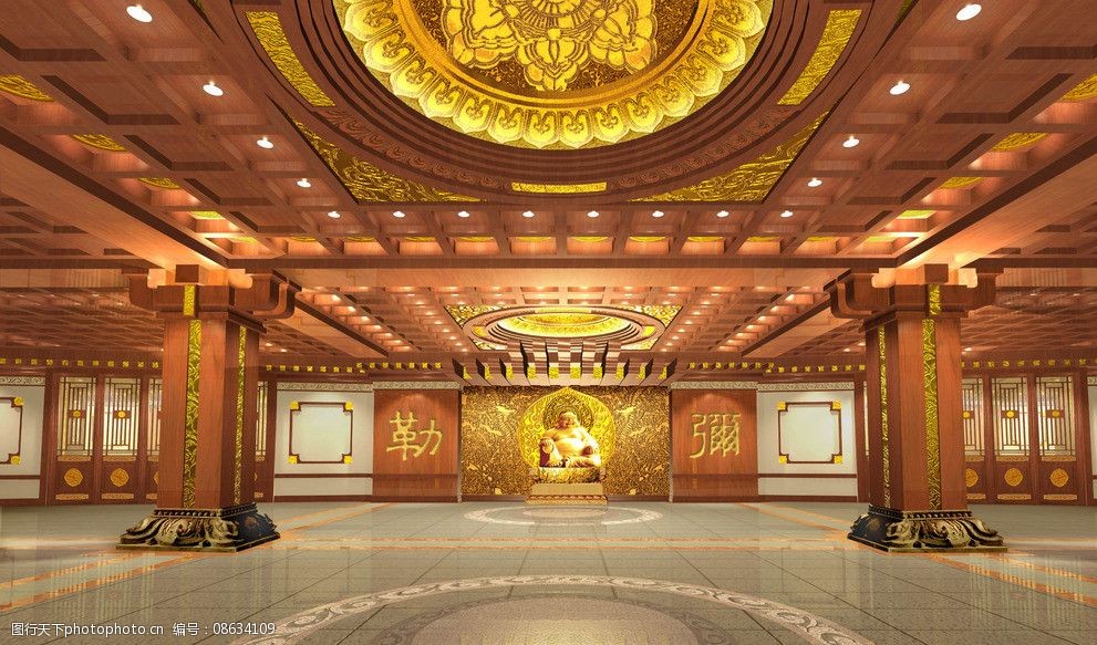 关键词:寺庙设计 庙堂设计 室内艺术 大堂设计 红木寺庙 室内设计