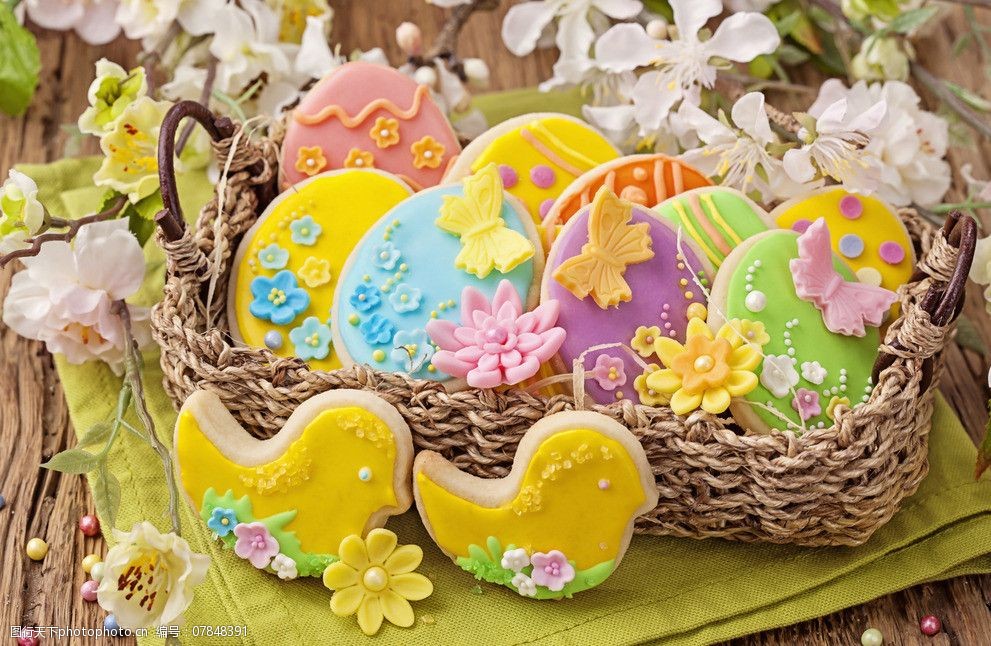 点心 甜点 彩色 荷花 蝴蝶 鲜花 小鸭子 小篮子 色彩斑斓 复活节美食