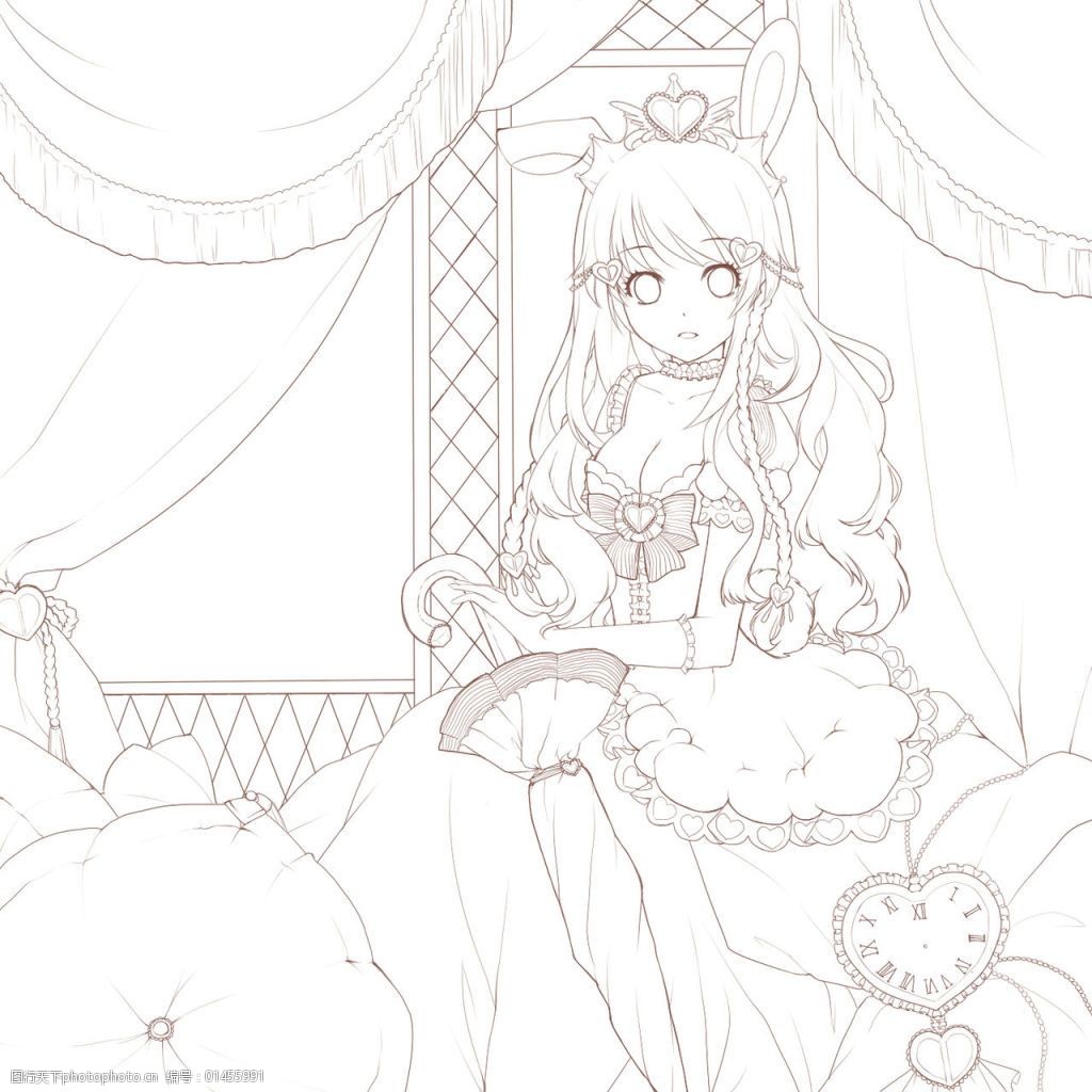 可爱兔子动漫线稿图片-图行天下图库