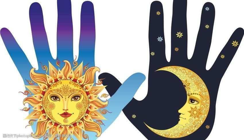手印太阳月亮图片