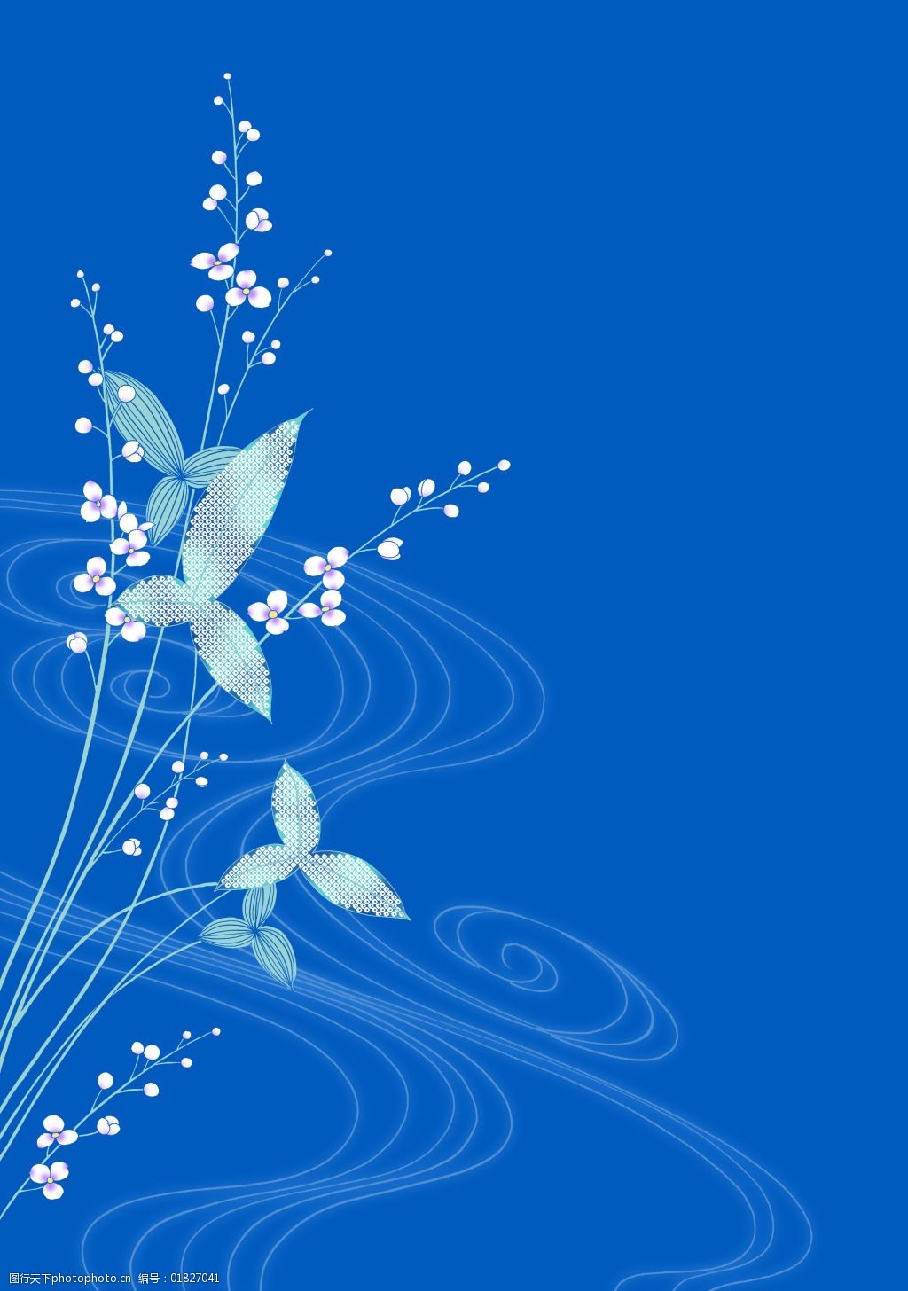 蓝色水纹青色植物加底纹花纹素材