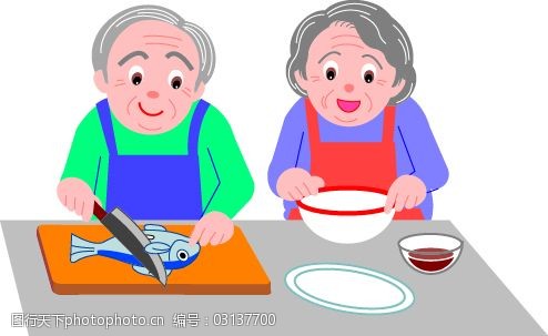 关键词:老年人做鱼矢量素材免费下载 卡通 老奶奶 老年人 老爷爷 鱼
