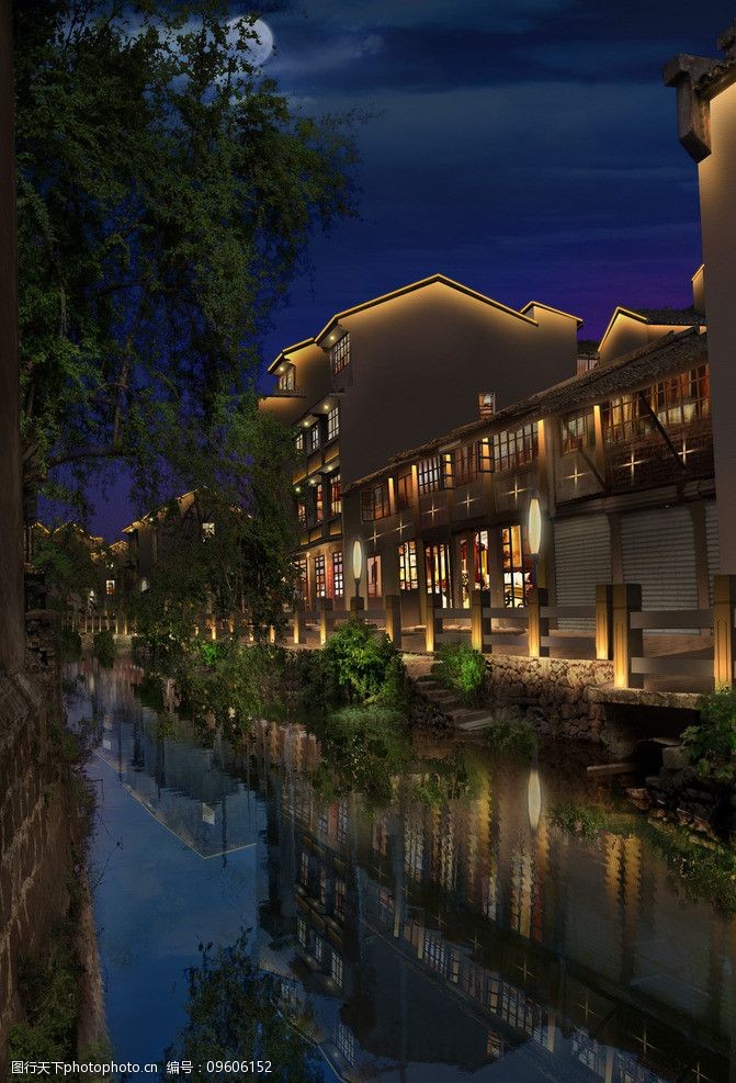 古代明清建筑灯光图片