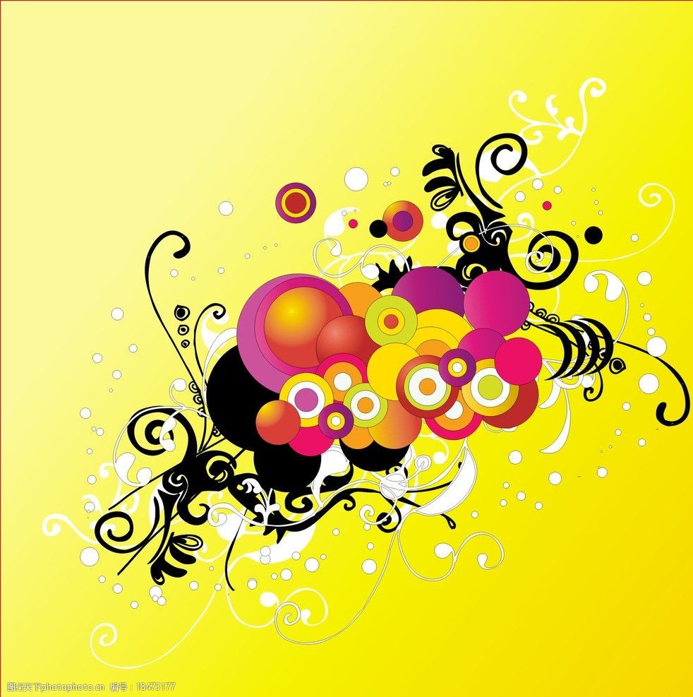 插画黑白色枝条和彩色图片图片-图行天下图库