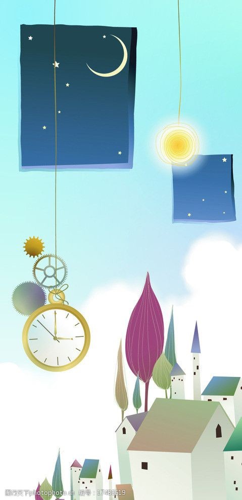 梦幻城堡夜晚时钟图片