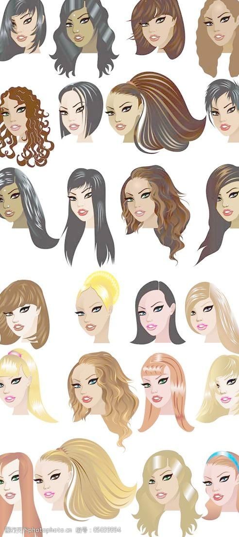 潮流女性美发设计矢量素材免费下载 发型美女 发型设计 美发烫发 矢量