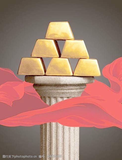 黄金金砖与罗马柱psd素材