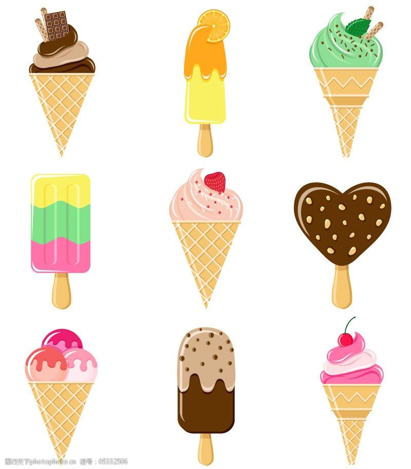 关键词:糖果色美味雪糕矢量素材免费下载 冰淇淋 手绘 雪糕 矢量图
