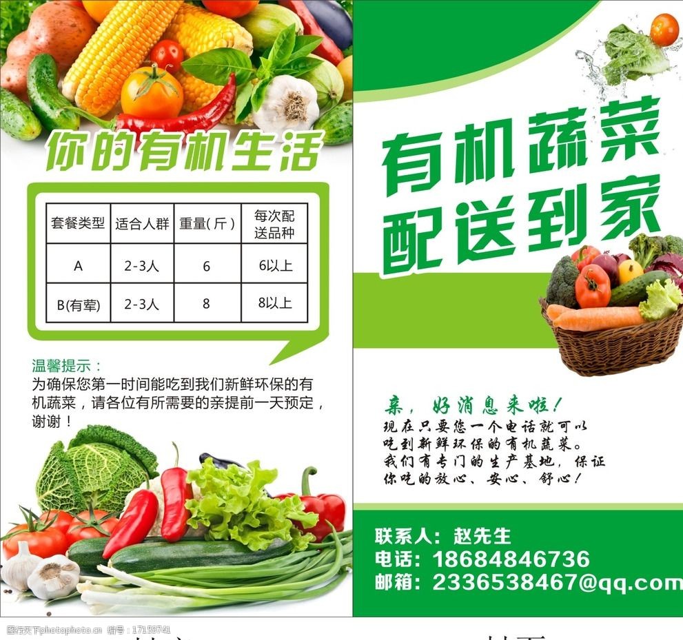 关键词:有机蔬菜 蔬菜宣传单 配送到家 新鲜 绿色 健康生活 宣传单