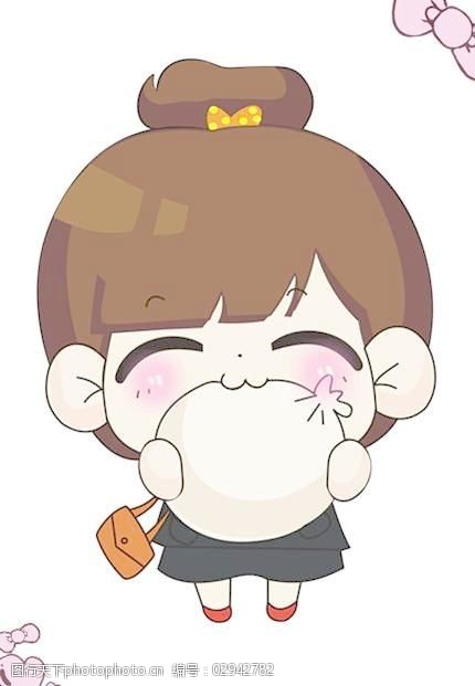 吃包子的可爱女生矢量素材