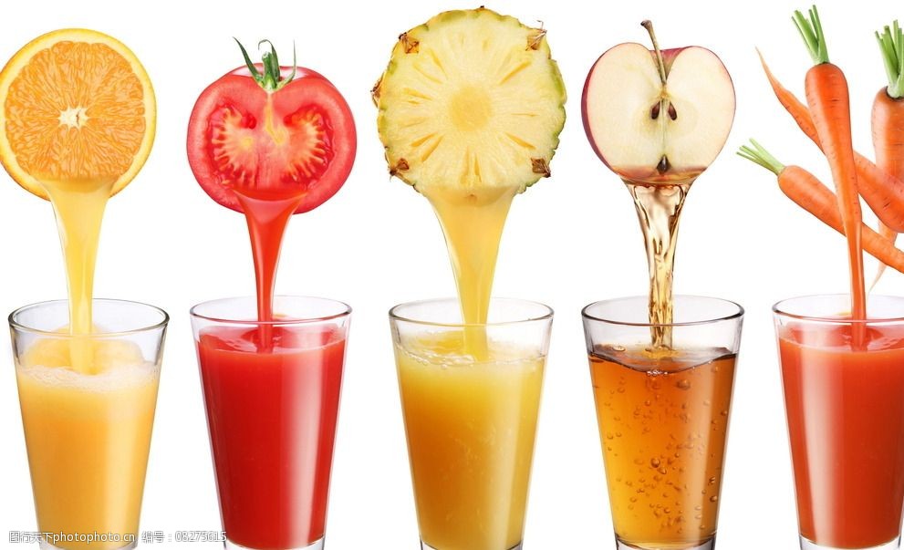 关键词:蔬果汁 橙汁 番茄汁 菠萝汁 苹果汁 胡萝卜汁 餐饮美食 生活