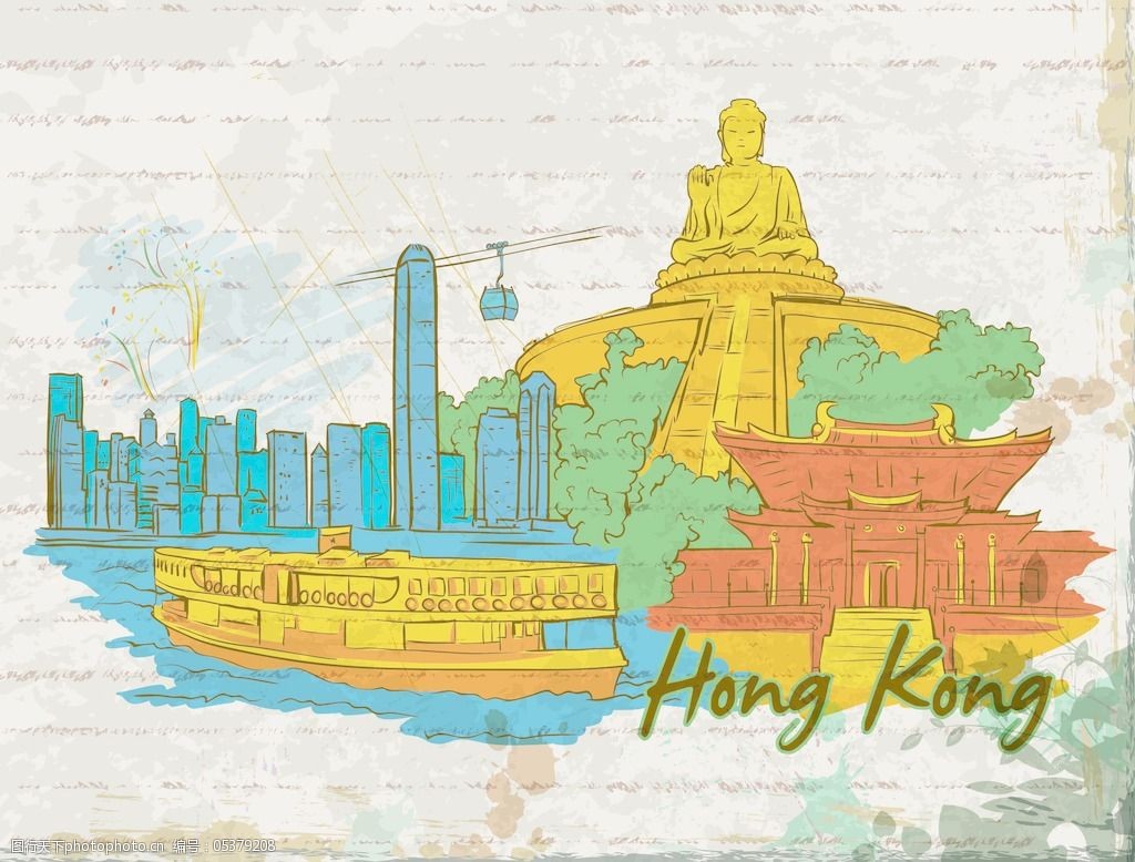 香港涂鸦和垃圾背景矢量插画