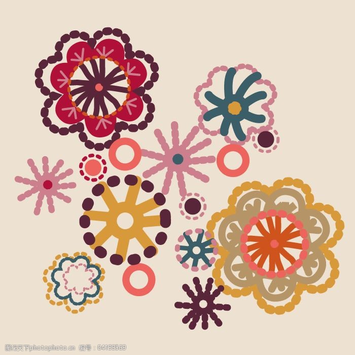印花矢量图植物花朵几何圆形免费素材