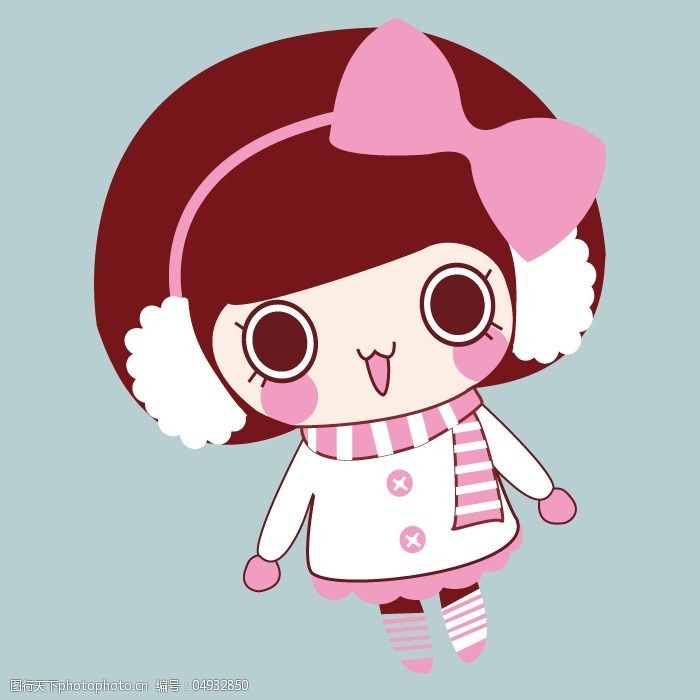 印花矢量图t恤图案韩国娃娃人物女孩免费素材