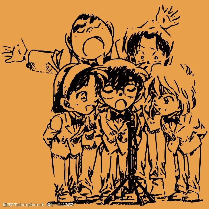 印花矢量图t恤图案卡通人物名侦探柯南少年侦探团免费素材