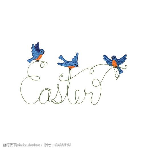 绣花动物鸟文字英文免费素材