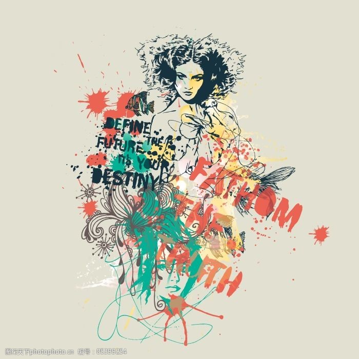 印花矢量图t恤图案图文结合人物女人免费素材