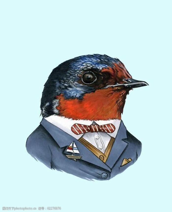 位图插画动物鸟西装免费素材