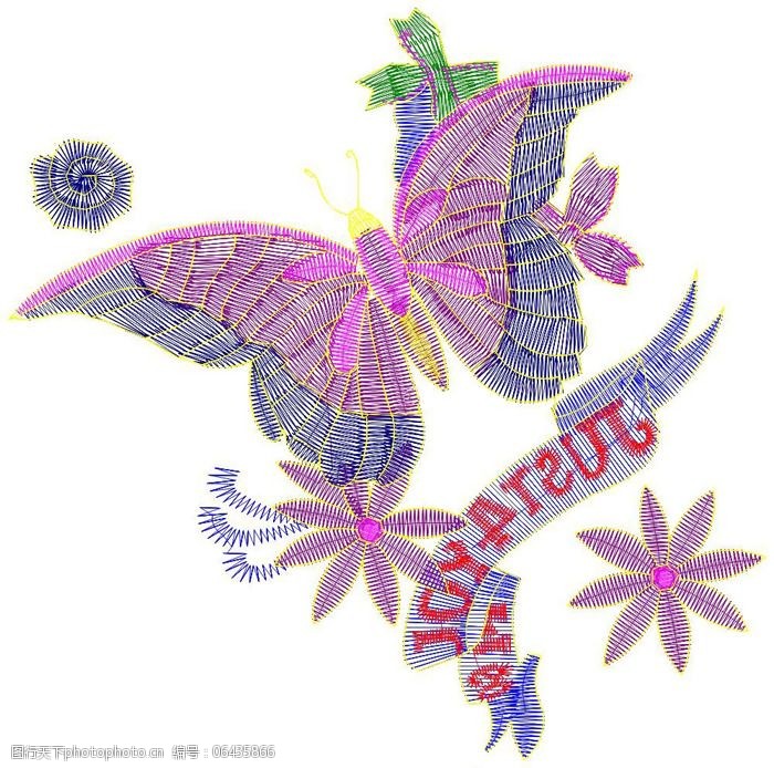 蝴蝶 花朵 免费下载 文字 绣花 英文 面料图库 服装设计 图案花型