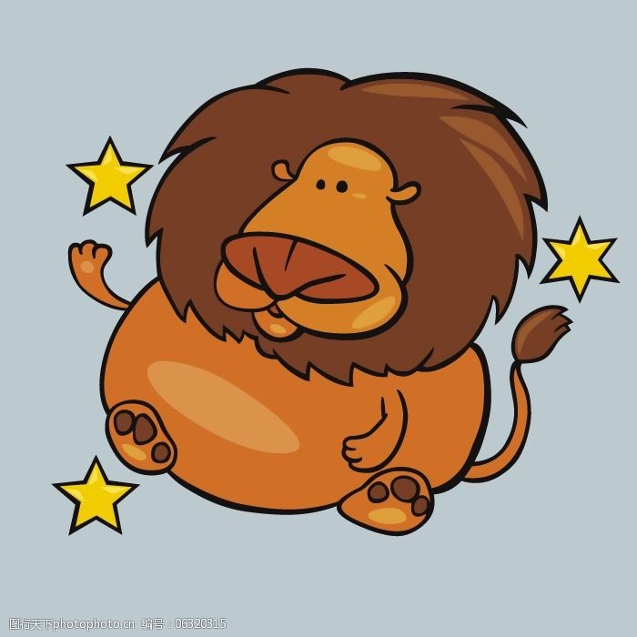 印花矢量图可爱卡通卡通动物狮子星形免费素材