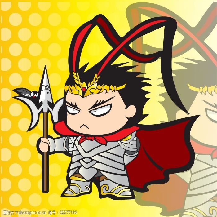 印花矢量图可爱卡通卡通形象吕布三国免费素材